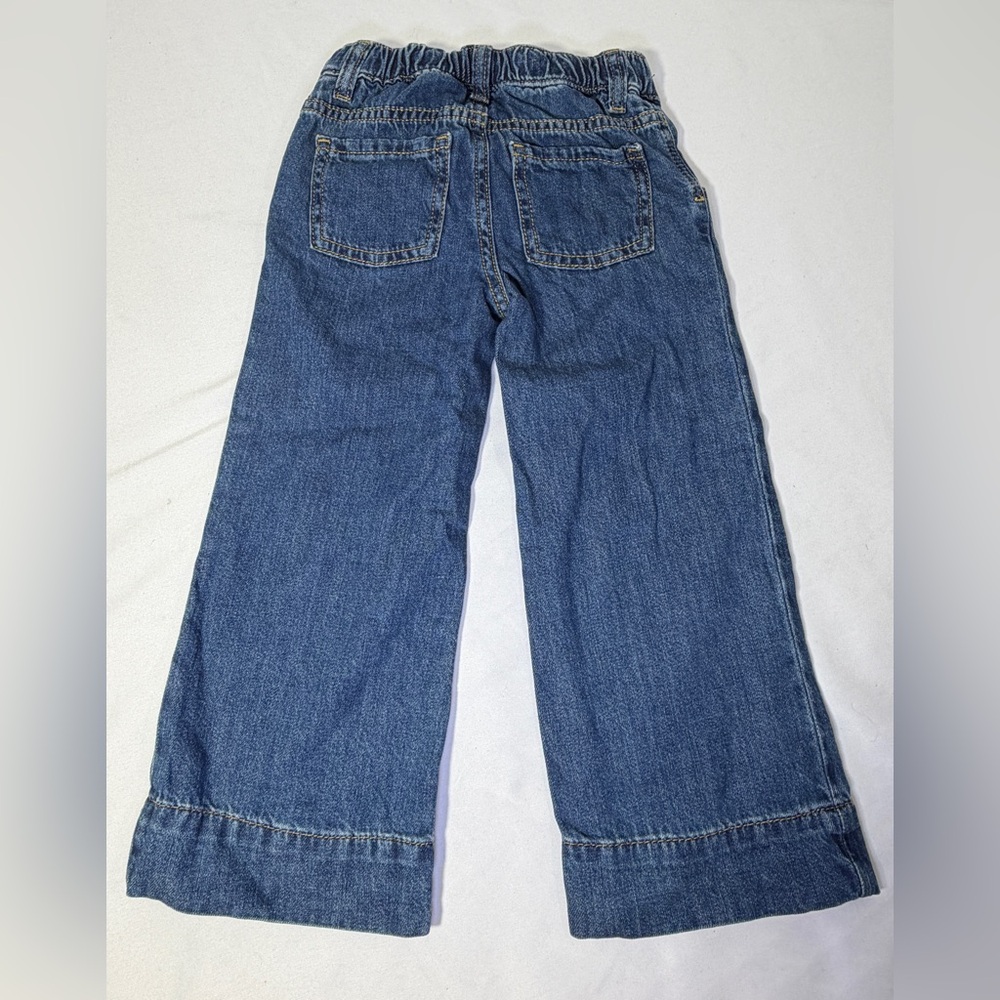 Cat & Jack Pants Wide Leg Denim Pleated Blue Jeans Adjustable Waist Girls 4T New - Picture 4 of 8